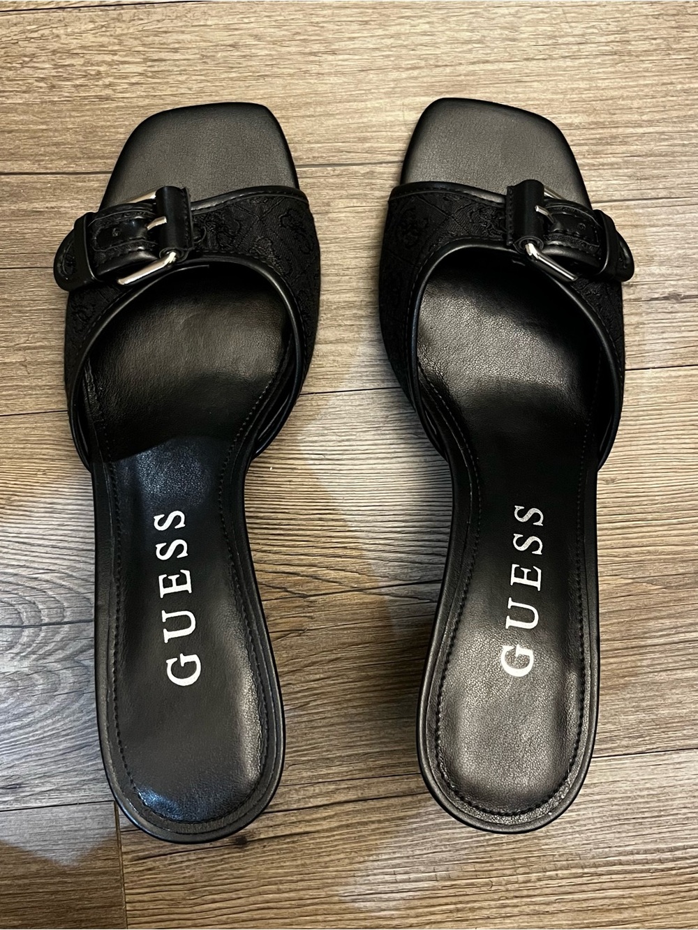 Guess Black Buckle Slide Mules for Women
